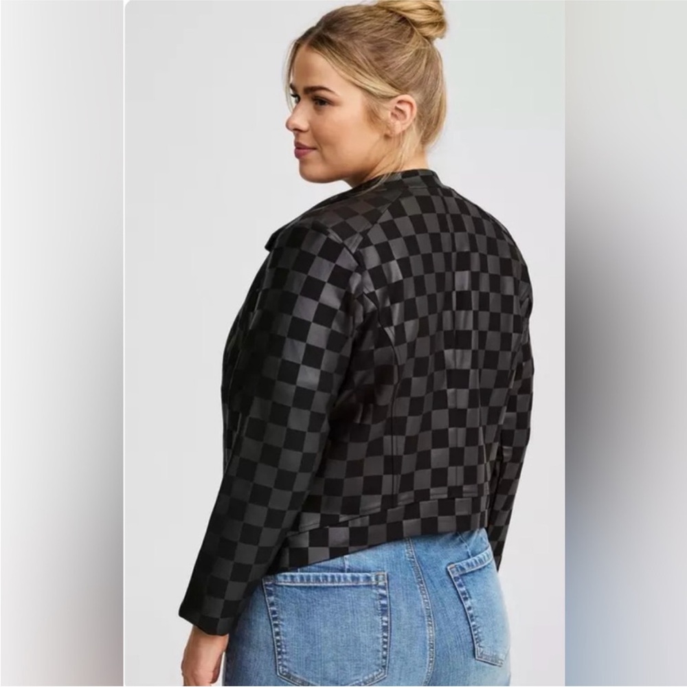 torrid Black Checkerboard Moto Jacket - Picture 2 of 4